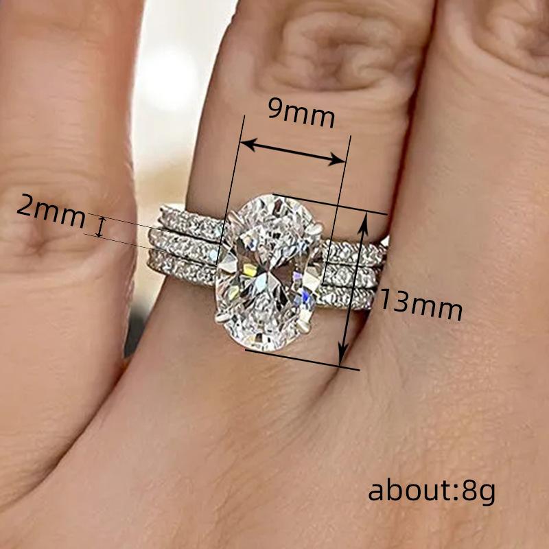 Luxury Three Sets Of Rings, Wedding Engagement Geometric Jewelry Ring, Fashion Temperament Super Flash Ring