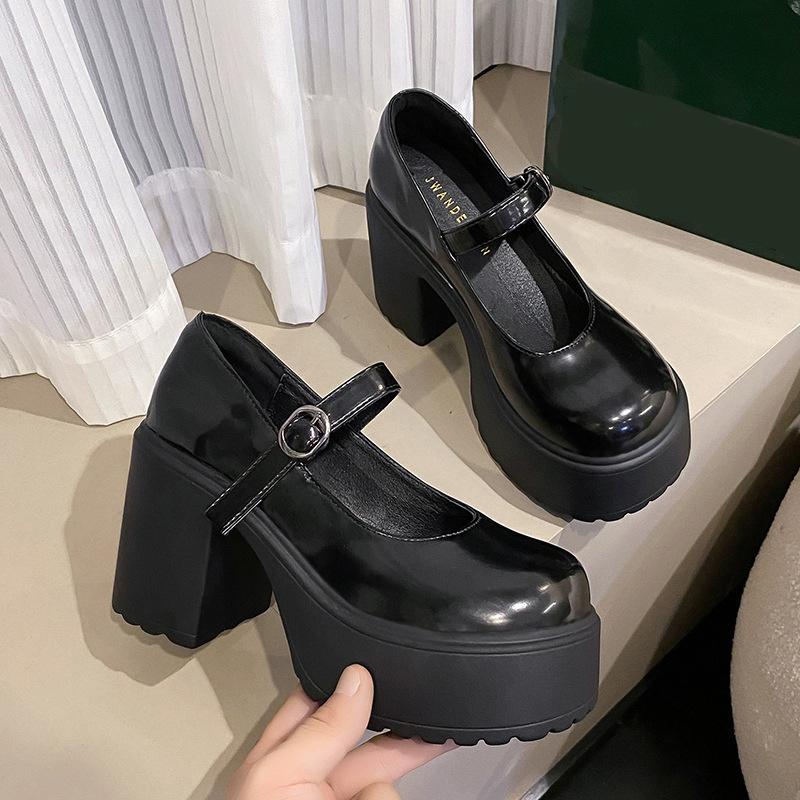 High Heels Mary Janes Shoes Autumn Patent Heeled Shoes Women Chunky Platform Ankle Strap Pumps