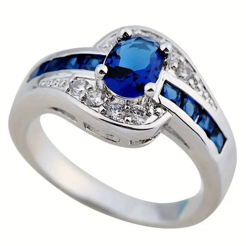 Geometric Oval Zircon Silver Womens Ring With Fashion Chic Style For Trendy Wear