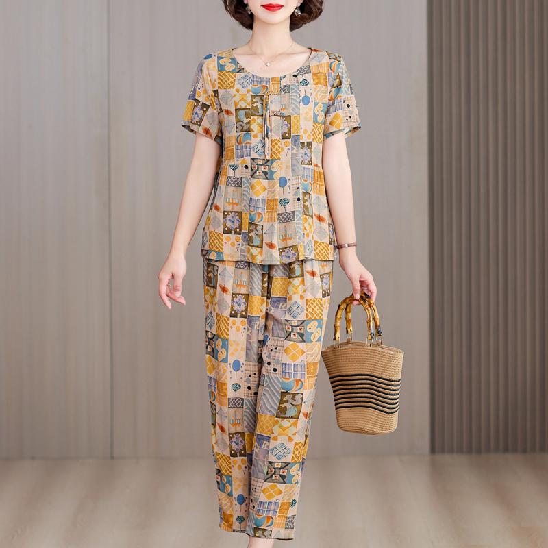 Plus Size 2 Piece Sets Women Outfit Summer Vintage Clothing Loose Casual Pants Sets