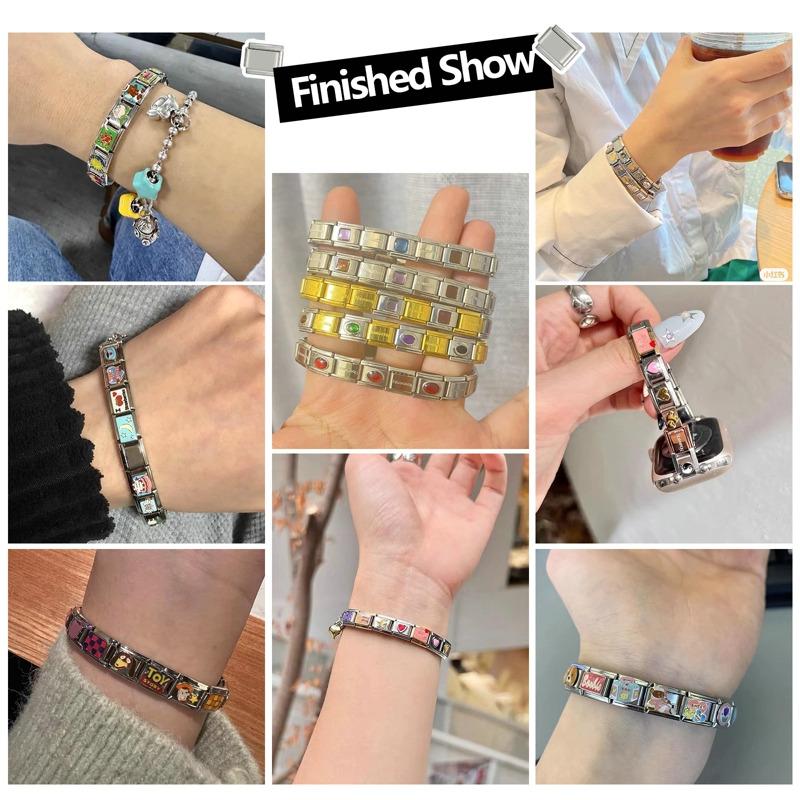 Fashion Stainless Steel Elastic Bracelet 9mm Width Italian Charm Bangle Bracelet Simple Design Girls Men Women DIY Jewelry Gifts
