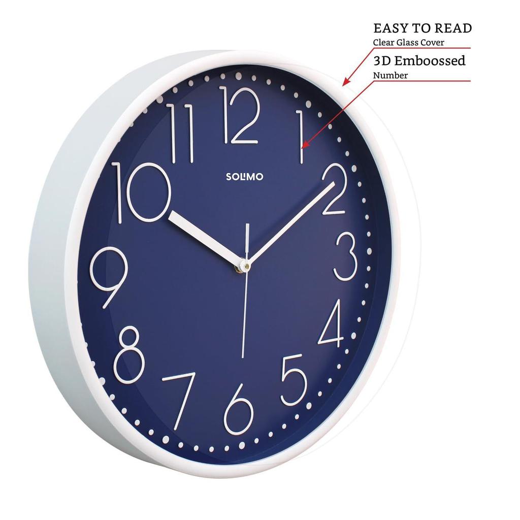 Plastic Wall Clock, Quartz Movement, Silent Sweep, Modern Embossed, Easy-to-Read Time Indicator (30 Cm X 30 Cm, Blue), Analog