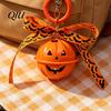 Halloween Backpacks Charm Pumpkin Bell Keychain, Hollow Head Key Ring with Ribbon Bow, for Holiday Party Decoration Keychain