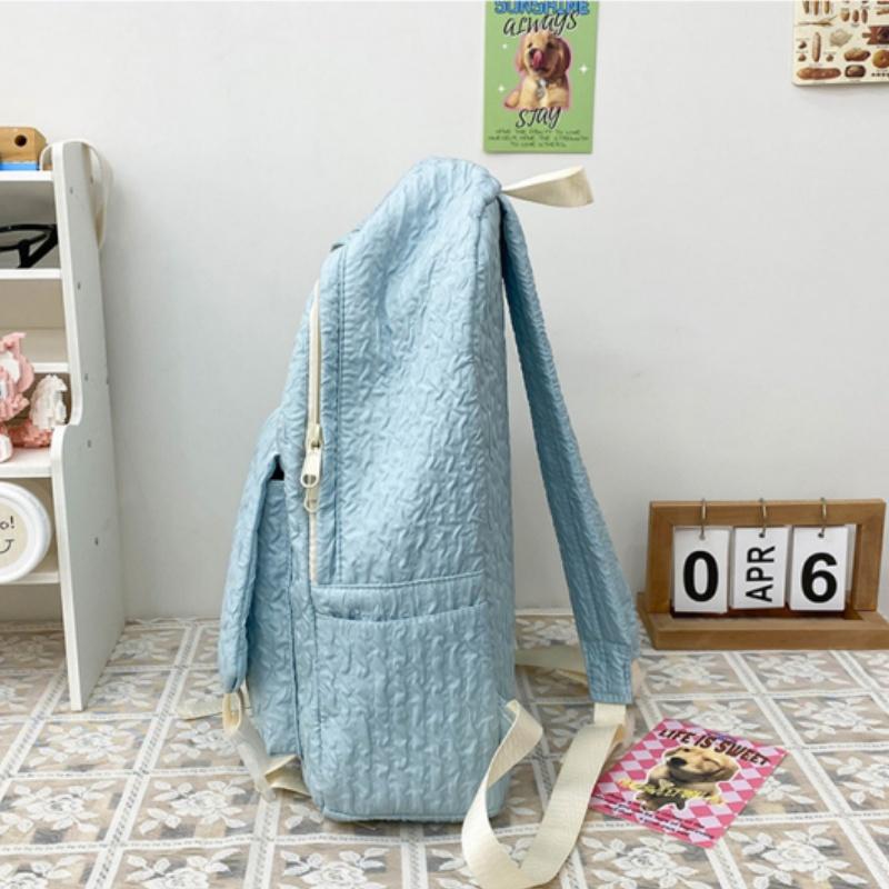 Compact Solid Color Polyester Backpack for Students High Capacity Travel Laptop Bag School Rucksack