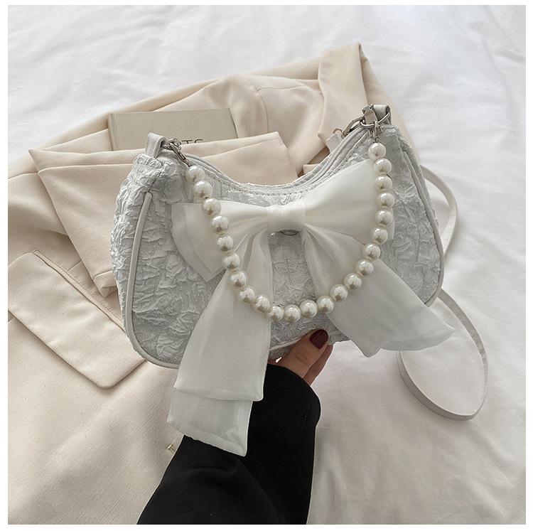 2026 Trendy Niche Bow Handbag for Women Summer New Fashi Pearl Underarm Bag Versatile Shoulder Bag