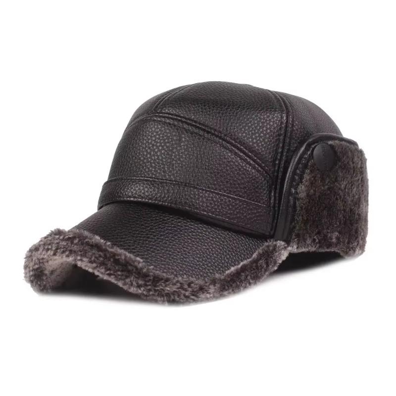 Fashion Foldable Winter Thickened Leather Cap With Built-in Earmuffs For Cold Wind As Warm Outdoor Sports Baseball Caps