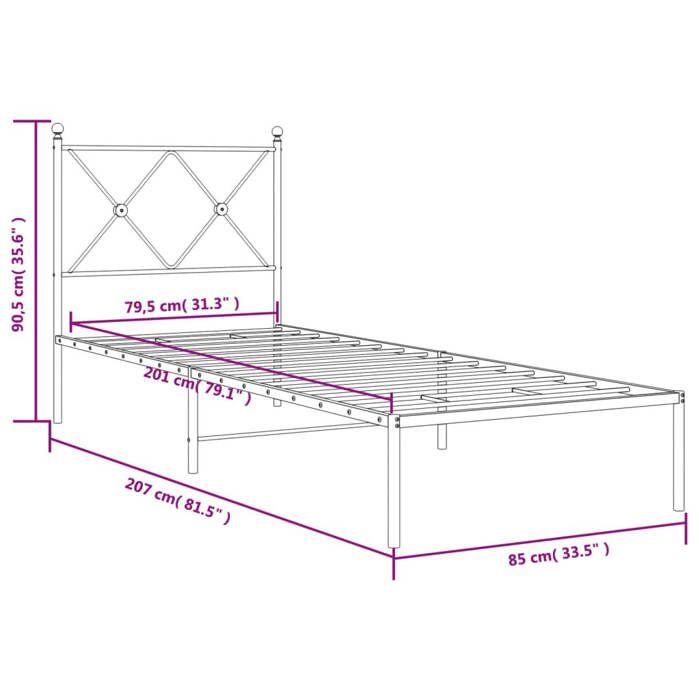 VidaXL Cadre de lit métal sans matelas avec tête de lit blanc 80x200cm 376542