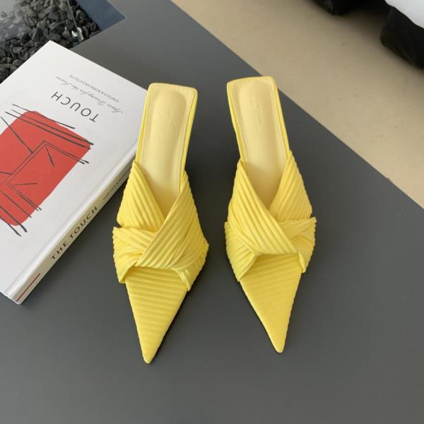 Fashion Thin Heels High-Heeled Shoes Lady Low Candy Colors Slippers Women Summer Slides Pointed Toe Pantofle Fashion 2025 Luxury Rome Sc