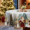 Christmas Theme Round Table Cloth, Santa Claus Elk Snow Pattern, Table Decoration Cloth, Festive Atmosphere
