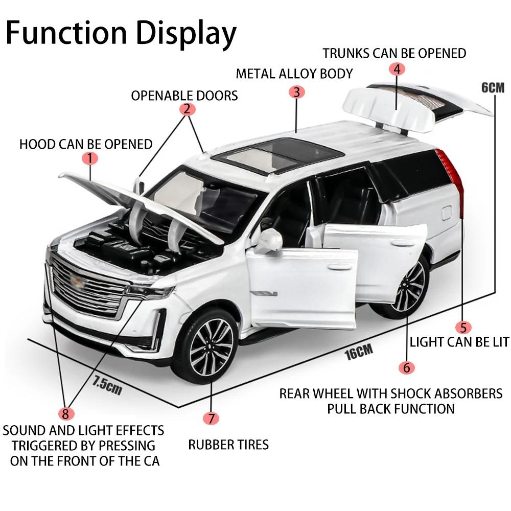 Automodell 1/32 für Cadillac Escalade Geländewagen, Legierung, Druckgussfahrzeug, Spielzeug mit Ton und Licht, Pullback, mehrere Farben