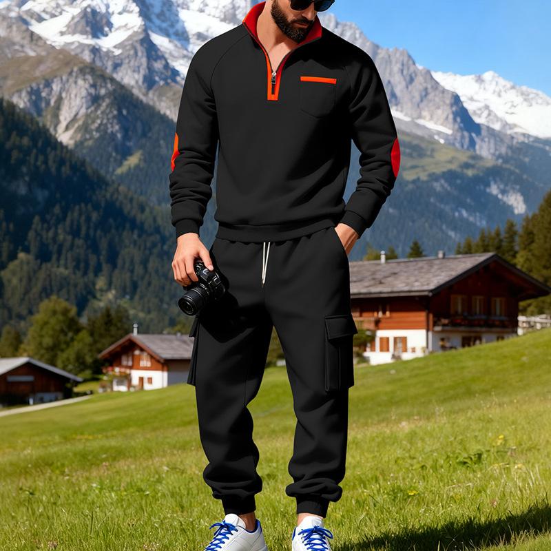 

Mens Casual Tracksuit Sets Cross-Season And New Style Mens Slim-Fit Stand-Collar Tracksuit Workwear Sports Long Pants Set XXXL чорний