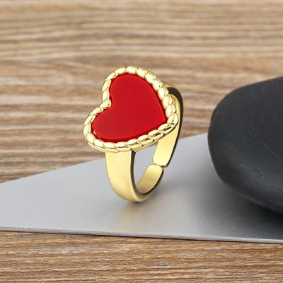 Nidin Daily Versatile Delicate Sweet Romantic Heart-shaped Natural Stone Adjustable Open Ring 5 Colors Fashion Party Jewelry