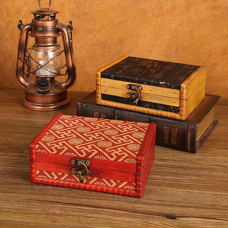 15.5*12.5*6cm1pc Retro Jewelry Gift Wedding Wooden Crafts Collection Box with Buckle,Cards&Treasure Handmade Storage Chest.