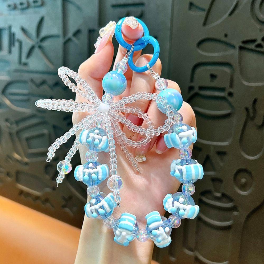 Anti-lost Bow String Bead Mobile Phone Chain Colorful Ball Beaded Phone Strap  Female Lady Girl