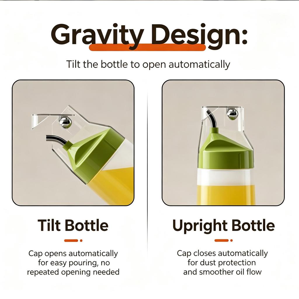 Auto‑open & Close Squeeze Oil Bottle 320ml/420ml Kitchen Condiment Dispenser Leak‑proof Sauce Vinegar Ketchup Storage Container for Countertop Cooking