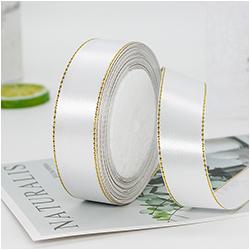 Gift Satin Ribbons Wholesaler 1inch  100% Polyester  Christmas Ribbon  Gold Wired  Edged Satin Ribbon  Roll Accept Print Logo