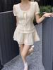 2026 Spring/Summer French Square Neck Short Sleeve Shirt & A-line Skirt Shorts Textured Fashion Set for Women