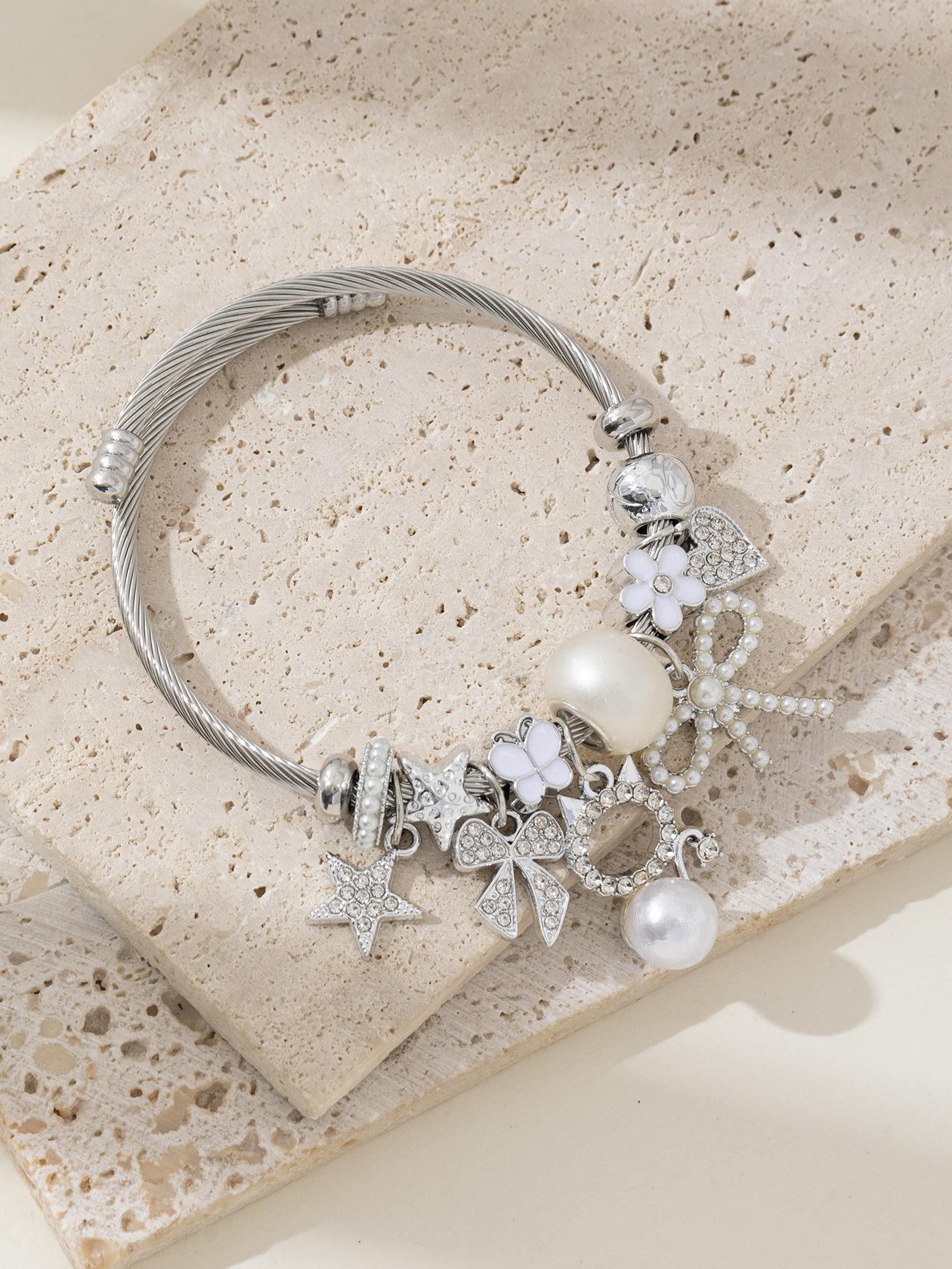 Pearl Cat Bow Heart Star Beaded Bracelet Elegant Fashion Jewelry for Women Girls Gift