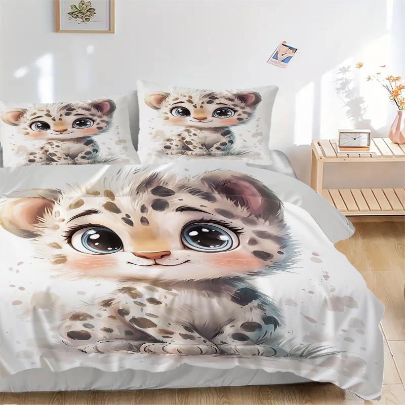 3pcs Little Leopard Pattern Bedding Set, 1* Cover + 2*Pillowcases, Printed Bedding Set, Soft and Comfortable, Suitable for Bedroom and Guest