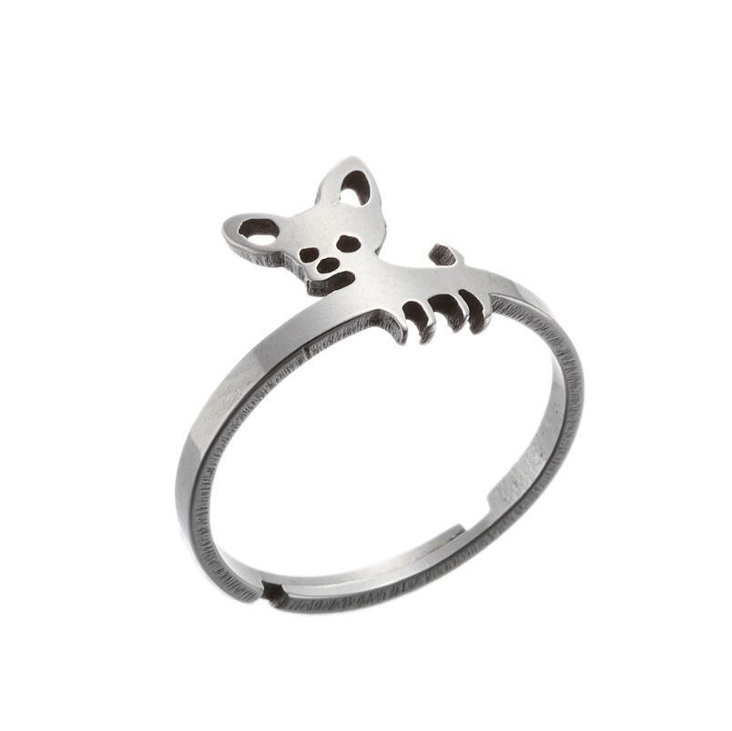 Korean Stainless Steel Moon Cat & Reindeer Butterfly Ring for Christmas