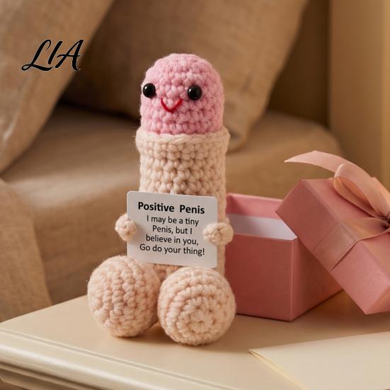 Cute Yarn Decoration Handmade Crochet Ornament, Funny Positive Desk Buddy, Exquisite Craft Figurine, Emotional Support Keepsake Gift for