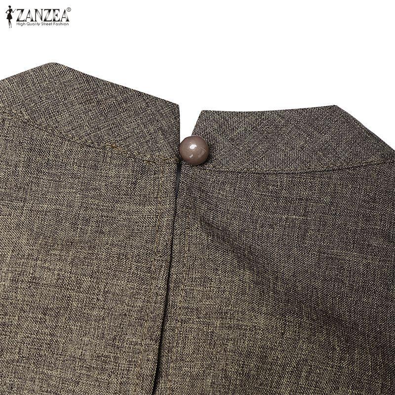 ZANZEA Vestido Casual de Manga Larga de Color Sólido con Cuello Alto para Mujer