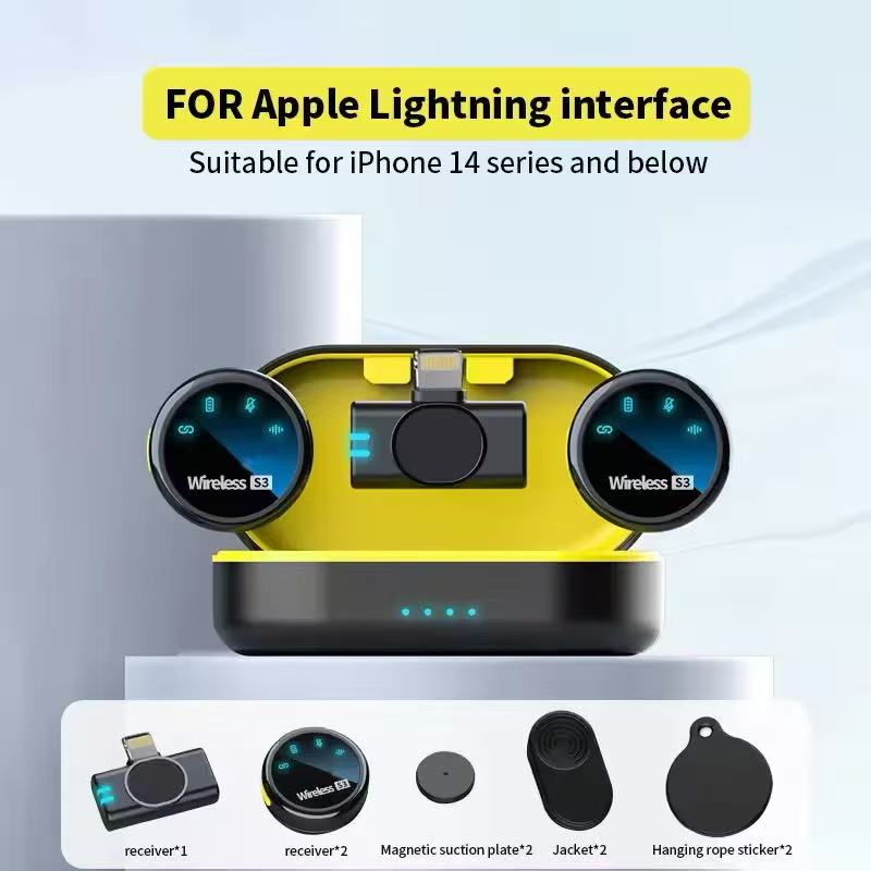 Portable Wireless Lavalier Magnetic Microphone S3 Windproof Cap Audio Video Recording Mic With Charging Case for Smartphone