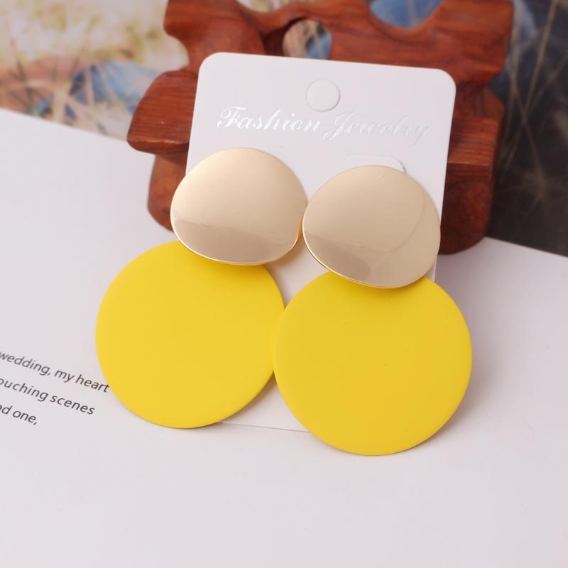 9Colors Double Round Wafer Drop Earrings for Women European American Colorful Geometry Metal Hyperbole Brincos Party Jewelry