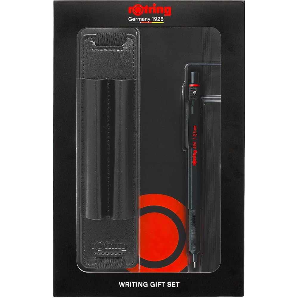 RotRing Rotling Mechanical Pencil 0.5mm 600 Black Pen with Pouch & Notebook Gift Box with Shopper...
