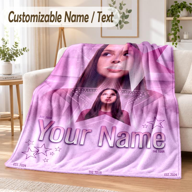 Olivia Rodrigo Custom Name Flannel Throw Blanket Soft Warm for Sofa Bed Indoor Home Use