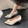 Fashion Black Flat Shoes for Woman 2024 Kawaii  Cute MediumHeel Elegant Women's Summer Footwear Pointed Toe