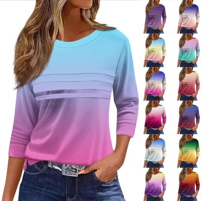 Women's Fashion Casual Loose 3/4 Sleeve Printed Round Neck Top