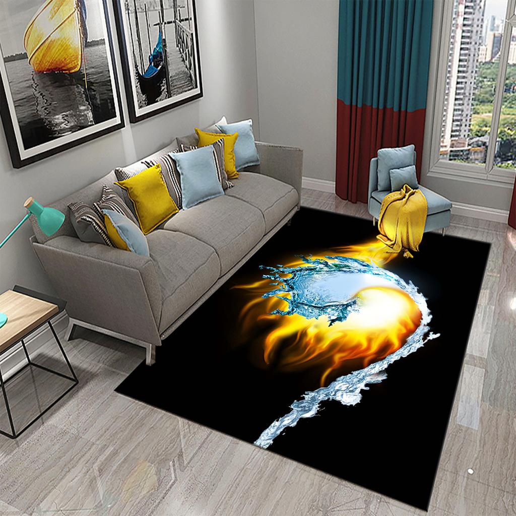 Household large-area carpet teenager boy bedroom living room non-slip floor mat ice and fire theme carpet Tai Chi carpet