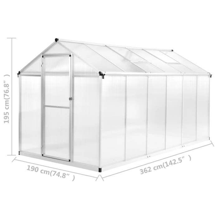 VidaXL Serre Aluminium 362x190x195 cm Serre de Jardin Légume Plante Jardinage 45216
