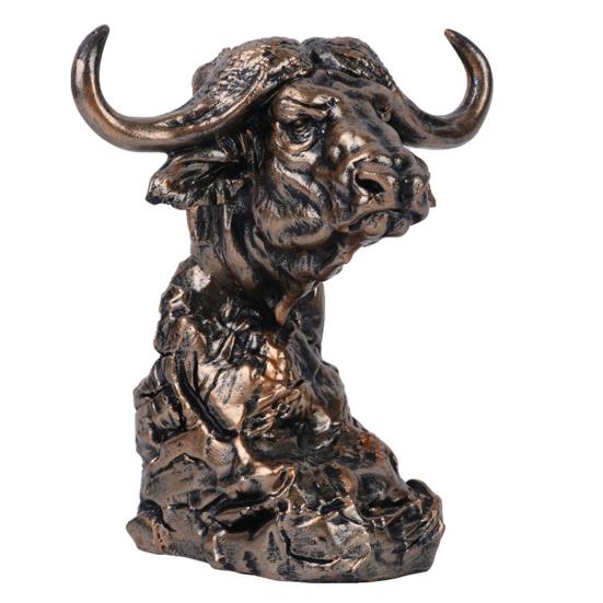 Animal Head Statue Resin Lion Figurine Rhinoceros Statue Retro Style Lion Buffalo Sculpture for Office Bedroom Living Room Decor