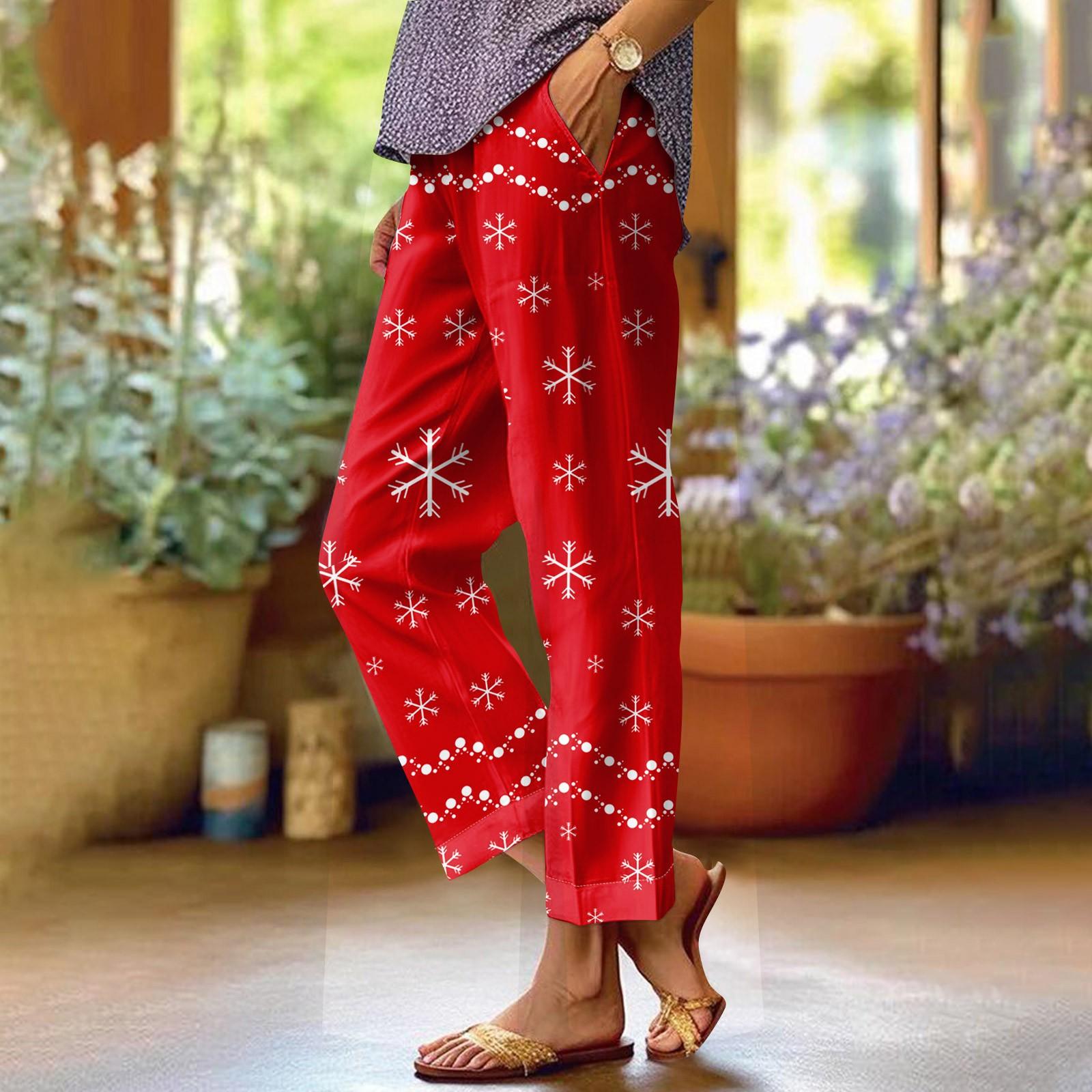 

Жіночі модні різдвяні повсякденні штани з прямими кишенями та еластичною талією L червоний