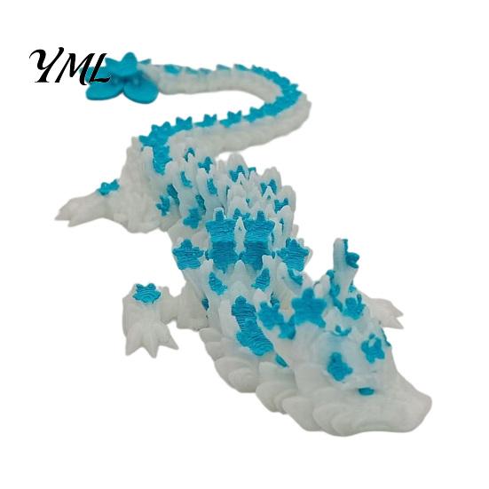 Mythical Creature Desk Decoration Cherry Blossom Dragon Figurine with Movable Joints, 3D Printed Fidget Toy Flower Toy, Articulated Model Decor Animal
