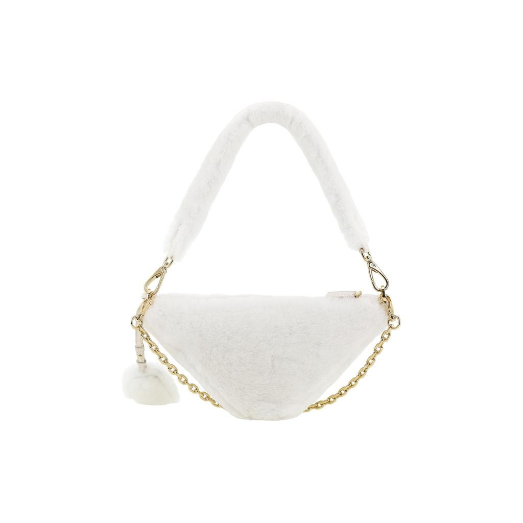 Prada Triangle Gold Metal Logo Zipper Closure Shoulder Bag Plush Women Shoulder Bag White 1BC543_2EC9_F0009_V_ZOO