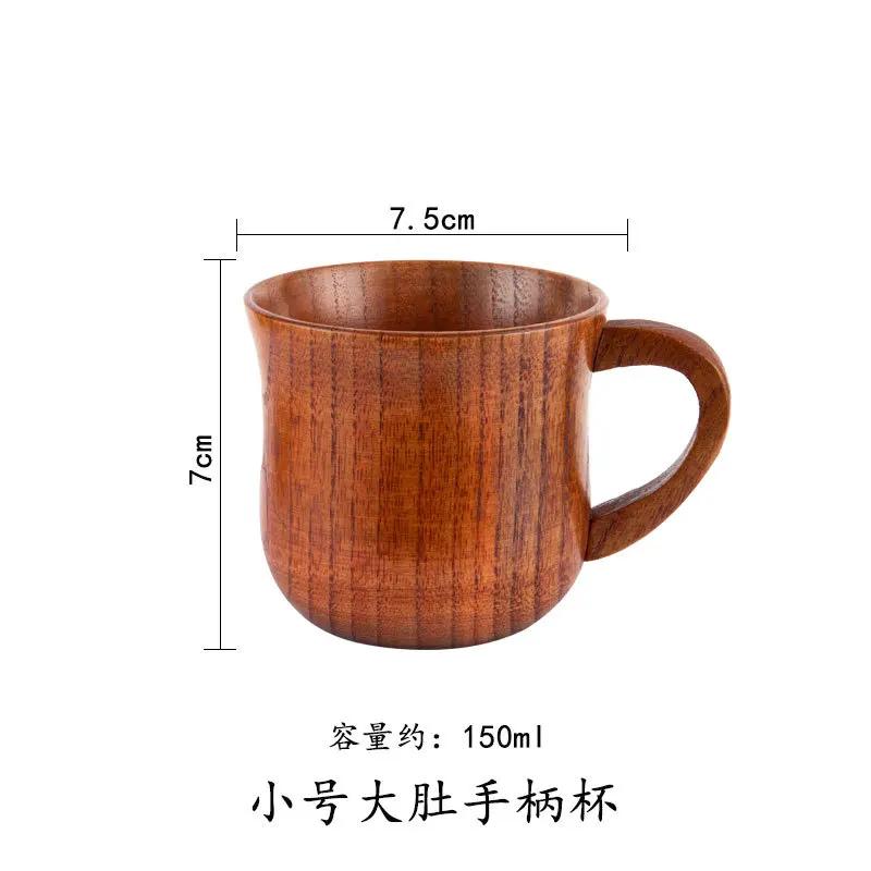 Wooden Big Belly Cups Japan Style Milk Water Cup with Handle Beer Coffee Milk Tea Mug Handmade Natural Kitchen Bar Drinkware Cup