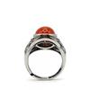 Adjustable Open Ring Women Men Copper Vintage Style Heart Oval Geometric Red Agate Statement Jewelry
