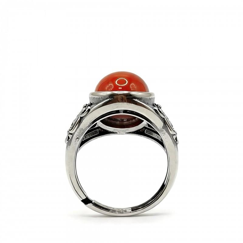 Adjustable Open Ring Women Men Copper Vintage Style Heart Oval Geometric Red Agate Statement Jewelry
