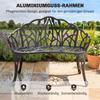 Garden Bench, 2-Seater, Cast Aluminum, Outdoor Bench with Tulip Backrest, Floral Motif
