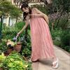 Pink Suspender Long Dress Women's Summer New Seaside Vacation Beach Dress Neck Design Niche Skirt