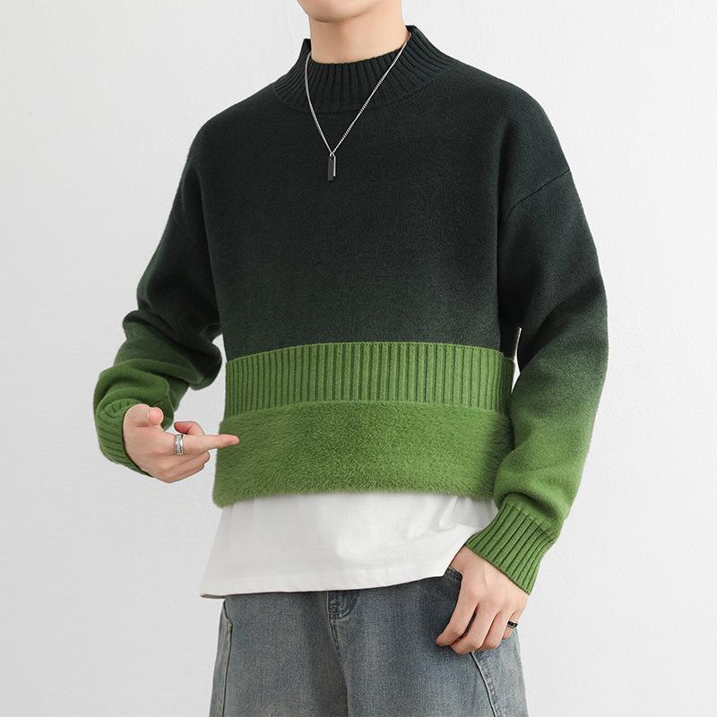 Men's Gradient Sweater, Half-High Collar, 2024 Autumn/Winter Trend, Soft & Fluffy Knit, Warm Base Layer