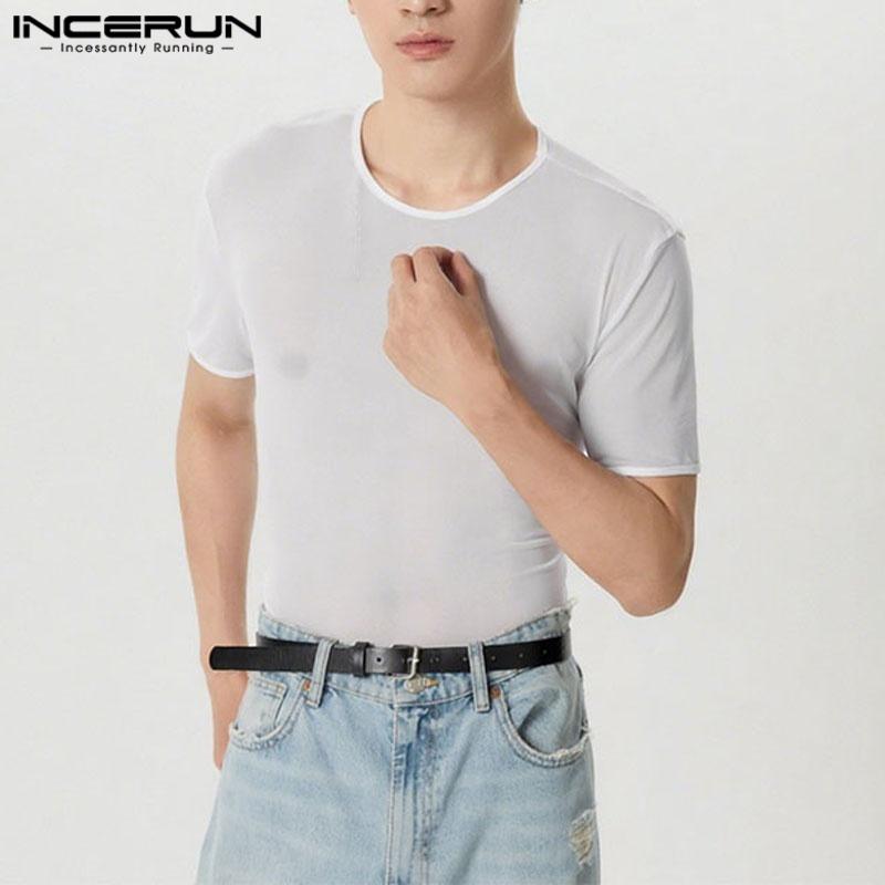 INCERUN Top Trasparenti in Rete da Uomo a Maniche Corte per Feste in Spiaggia