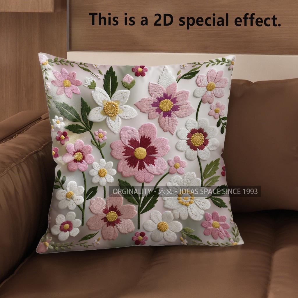 

2D Vintage Floral Embroidery Style Throw Pillow Covers Pattern Cushion Cover Suitable For Sofa Bedroom Car Pillow Cover 40x40cm