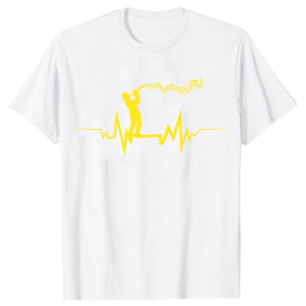 Trumpeter Heartbeat Trumpet Lovers T Shirts Men Cotton Humor Streetwear Tee Shirt Short Sleeve Unisex Loose Crewneck Clothing
