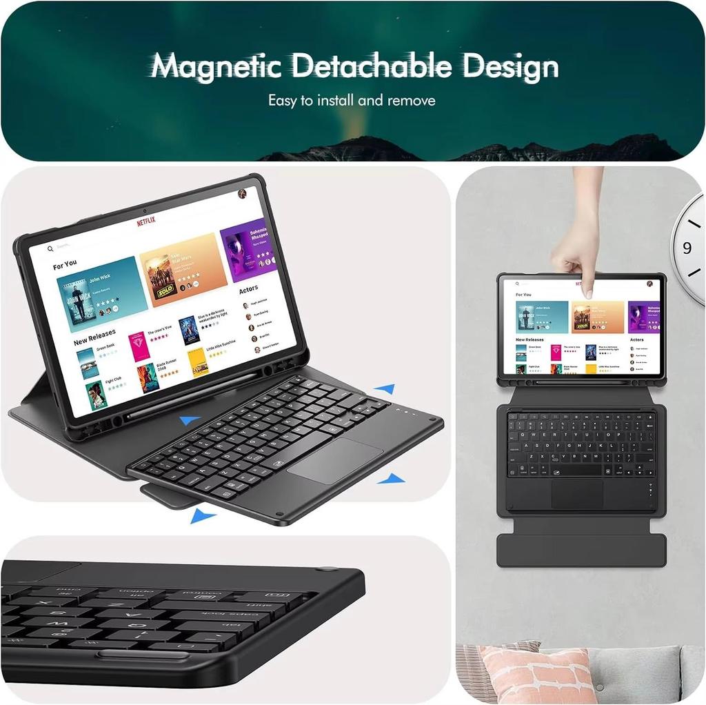 Samsung Tab A9 Plus Rotating Case with Backlit Keyboard & S9 Pen Slot
