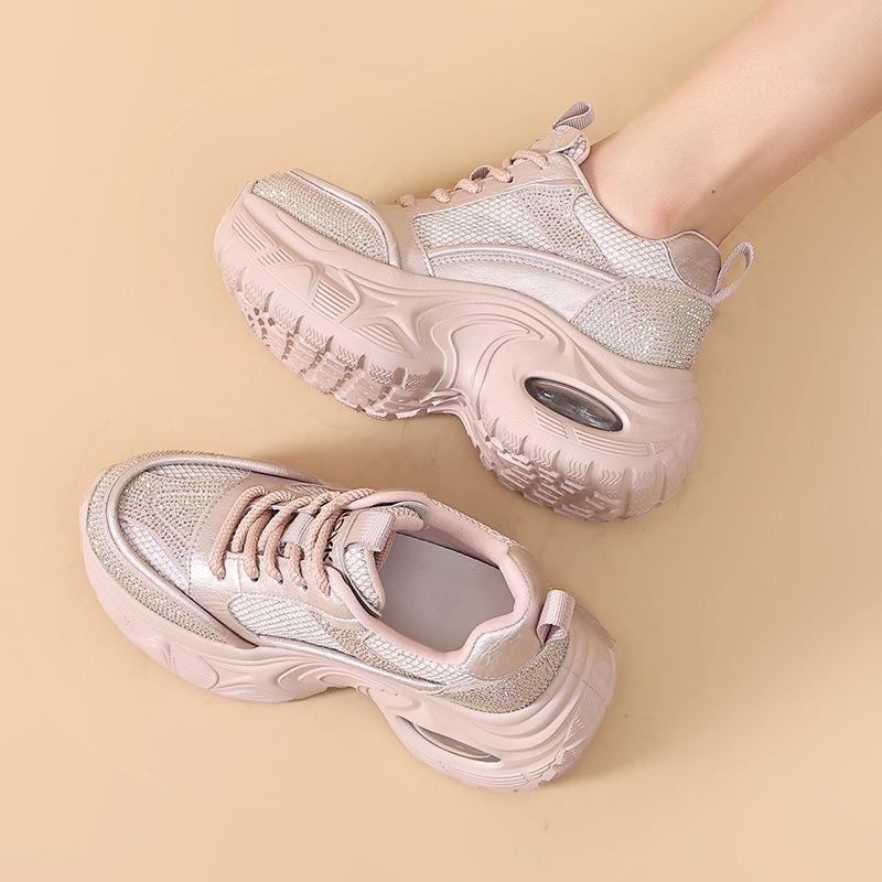 Plateauschuhe Damen Herbst Neu Mode Poliert Atmungsaktives Netz Erhöhend Sport- und Freizeitschuhe