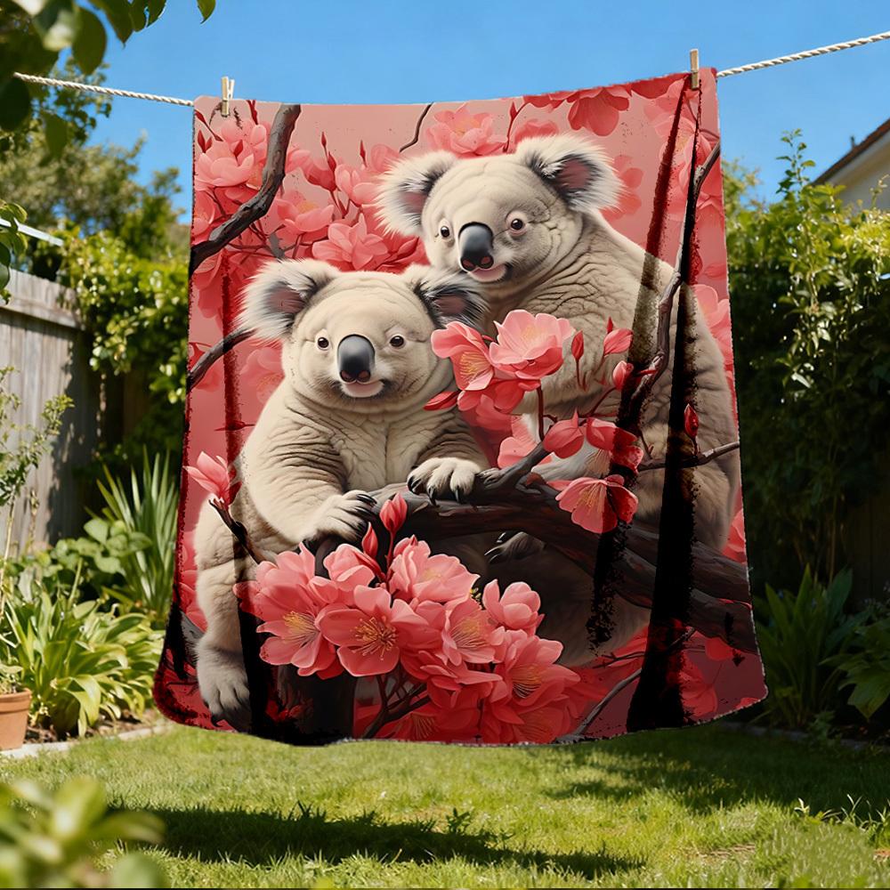 1pc Floral Dog Throw Blanket Polyester Fiber, Lightweight Flannel, Soft & Warm, All Season Use for Outdoor, Camping